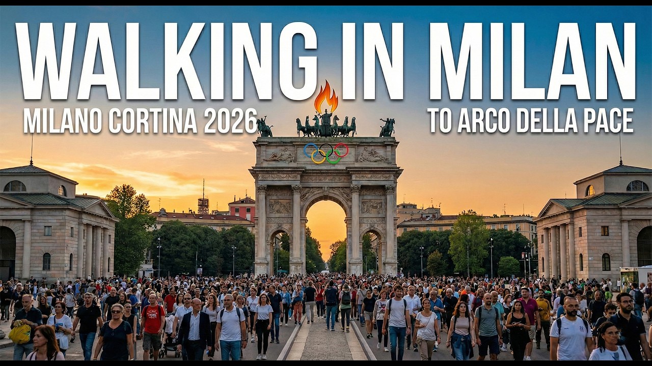 Walking in Milan during Olympic Games to Arco della Pace Piazza Sempione 4K