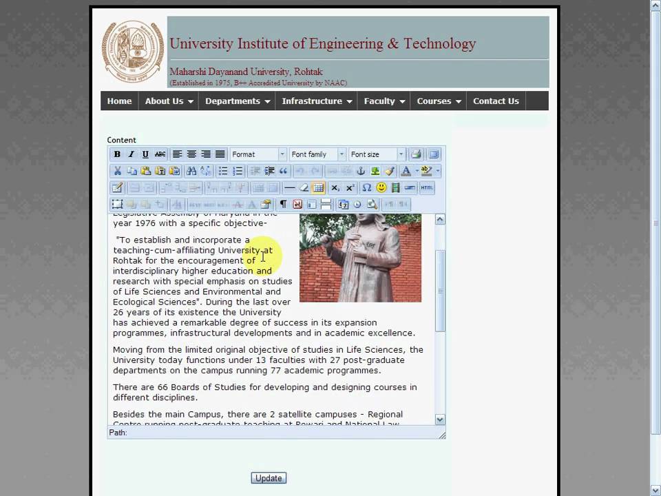 UIET, Rohtak  college website on it's own CMS Solution in ASP.Net