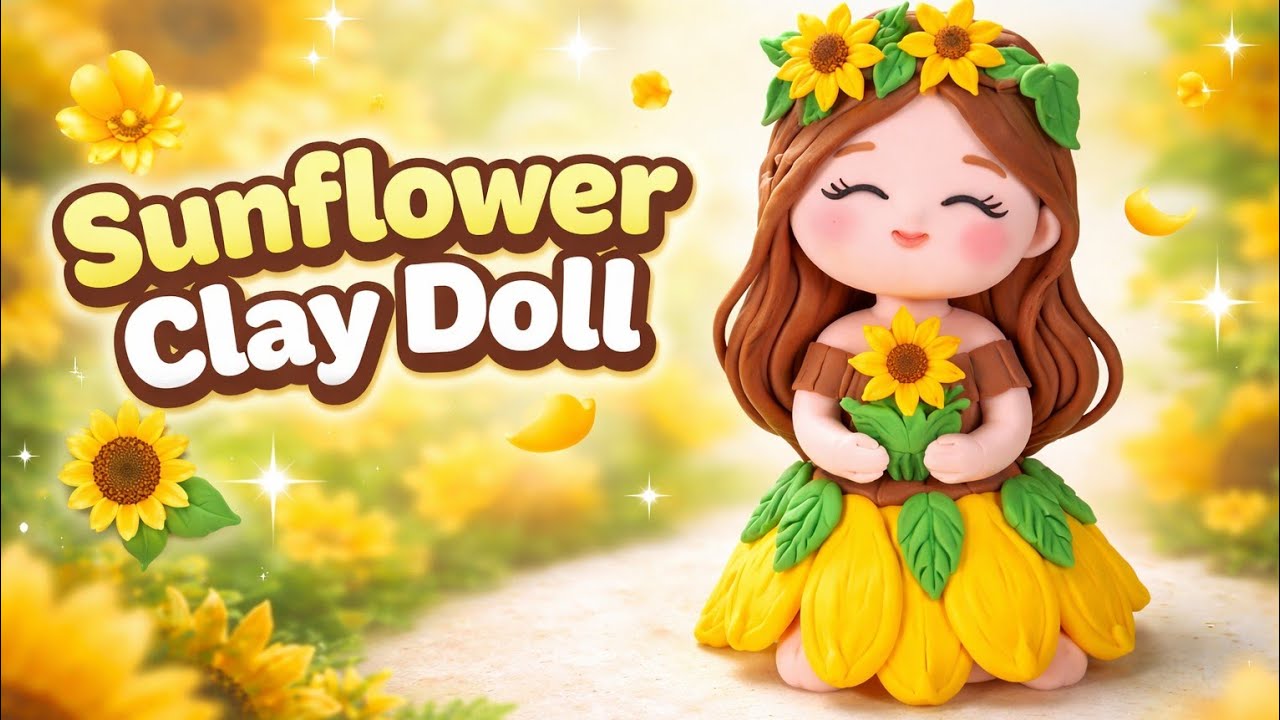 Full video Sunflower Girl Clay Doll 🌻 | Cute Air Dry Clay Doll Tutorial