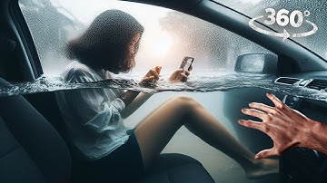360° Escape City Flood in Car with Girlfriend VR 360 Video 4K Ultra HD