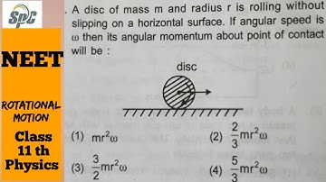 A disc of mass m and radius r is rolling without slipping on a horizontal surface.  If angular speed