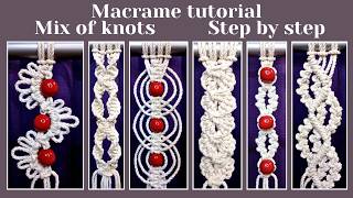 Macrame tutorial. Mix of knots, step by step.