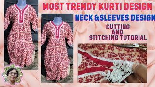 NEW TRENDING KURTI CUTTING AND STITCHING V PLACKET NECK DESIGN #kurticuttingandstitching #neckdesign