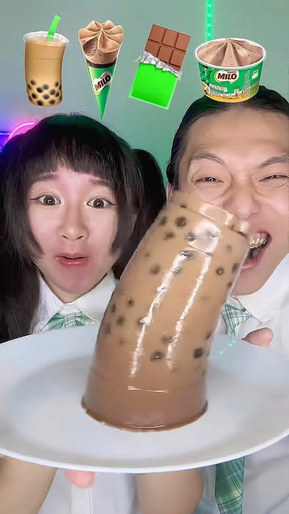 Milo Emoji Food Challenge ASMR 🥵bubble tea🧋Boba #asmr #funny #mukbang