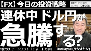 【為替(FX)－今日の投資戦略】連休中にドル円が急騰する？年末年始の休み中は為替の乱高下が起きやすい。特に31日と３日の深夜や早朝は乱高下に要注意だ。乱高下を利用することもできる。その方法も伝授する。