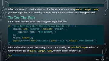 How to Fix React Jest Tests When Using event.target.name in State Updates