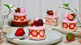 STRAWBERRY MACARON CAKE RECIPE | FRAISIER CAKE + MACARON