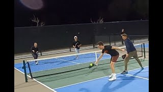 Pickleball . 5.0-5.5 level. Luke Ness and ??? vs Reyna Ash and Andre Millet. Game 3 of 4.