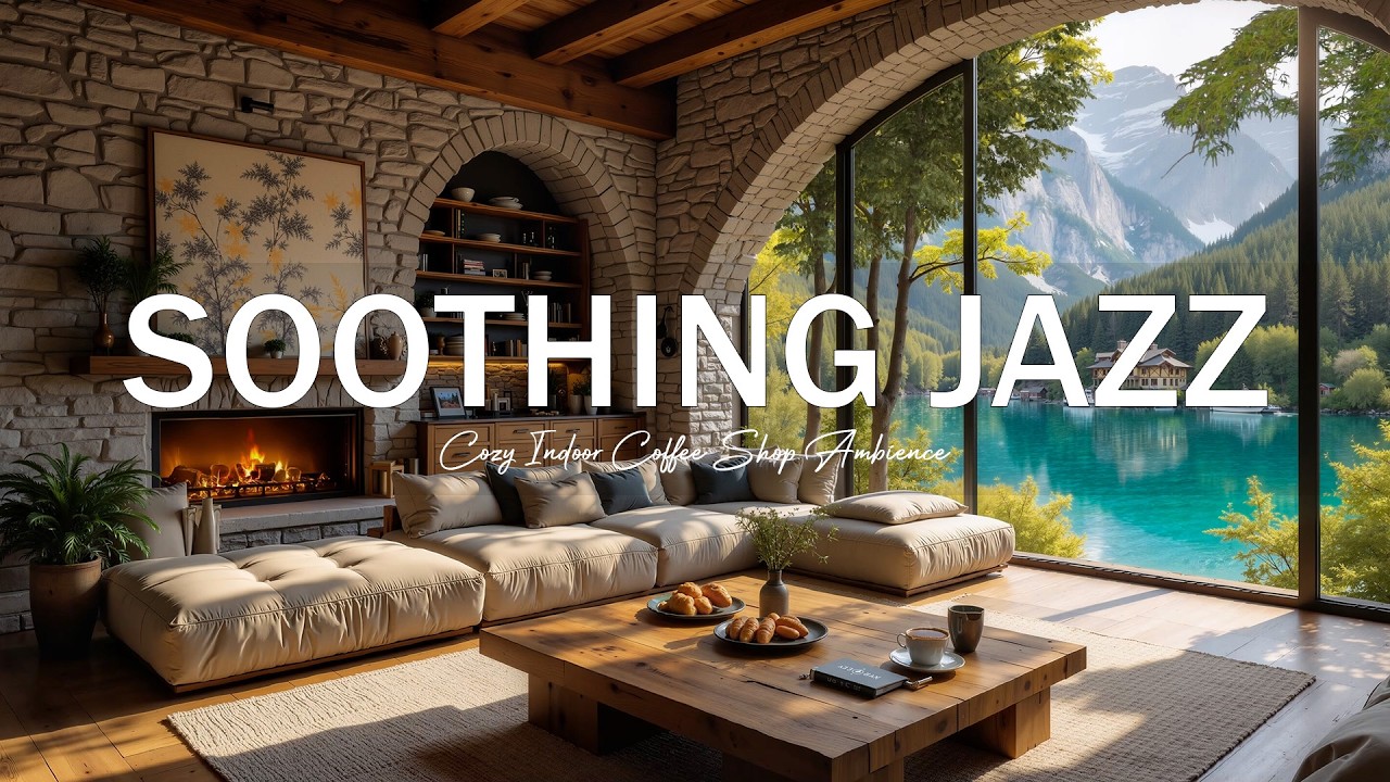 Warm Jazz In Cozy Indoor Cafe Ambience | Gentle Jazz Music In Forest Sunrise For Work & Relax 🌅