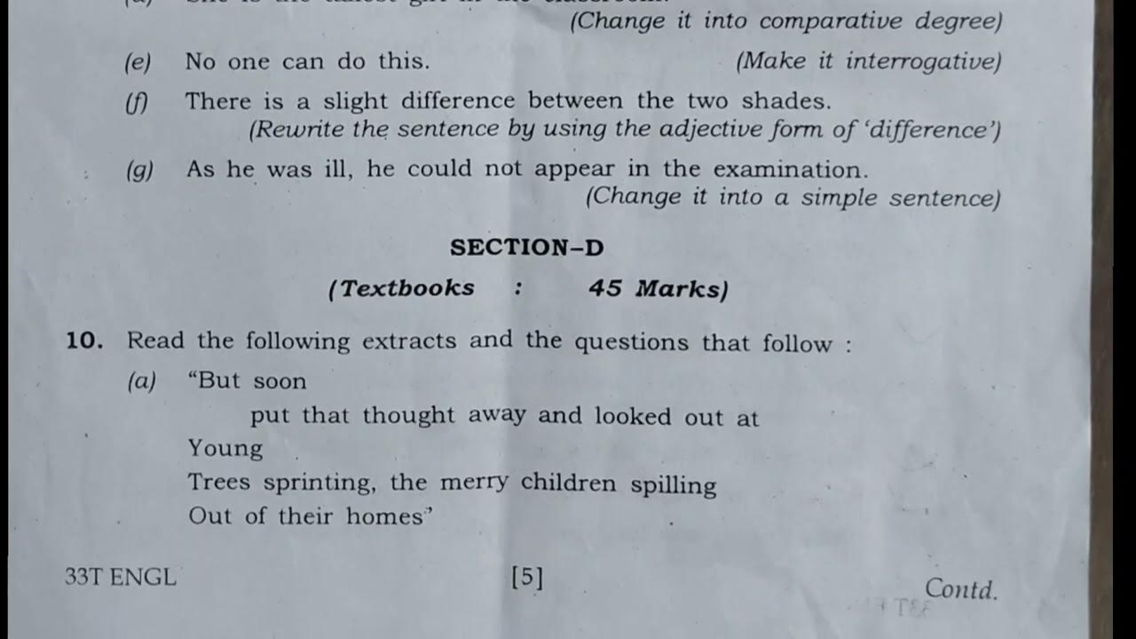 ENGLISH QUESTION PAPER HS 2ND YEAR FINAL 2023 YouTube