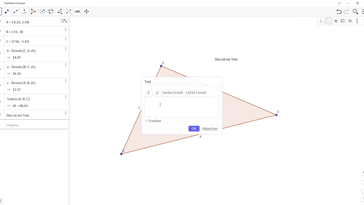 GeoGebra Text eingeben - YouTube