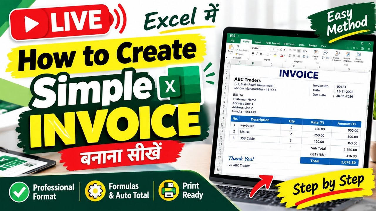 how to create Excel Invoice - YouTube