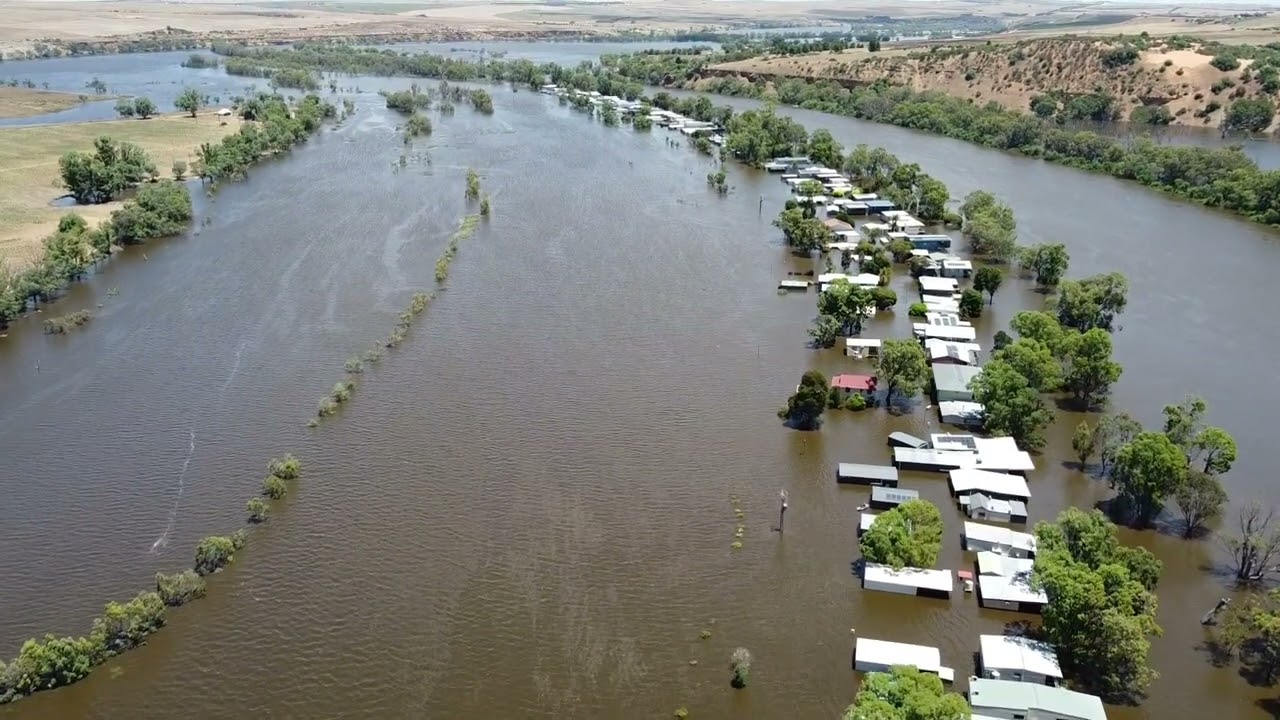 Drone over flooded shacks