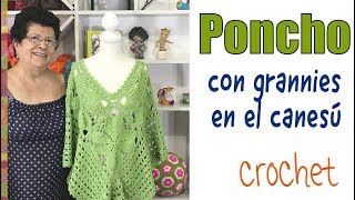 Poncho on canesú de grannies floreados tejido a crochet -  Tejiendo Perú screenshot 4