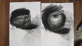 how to draw capcicum and apple with charcoal