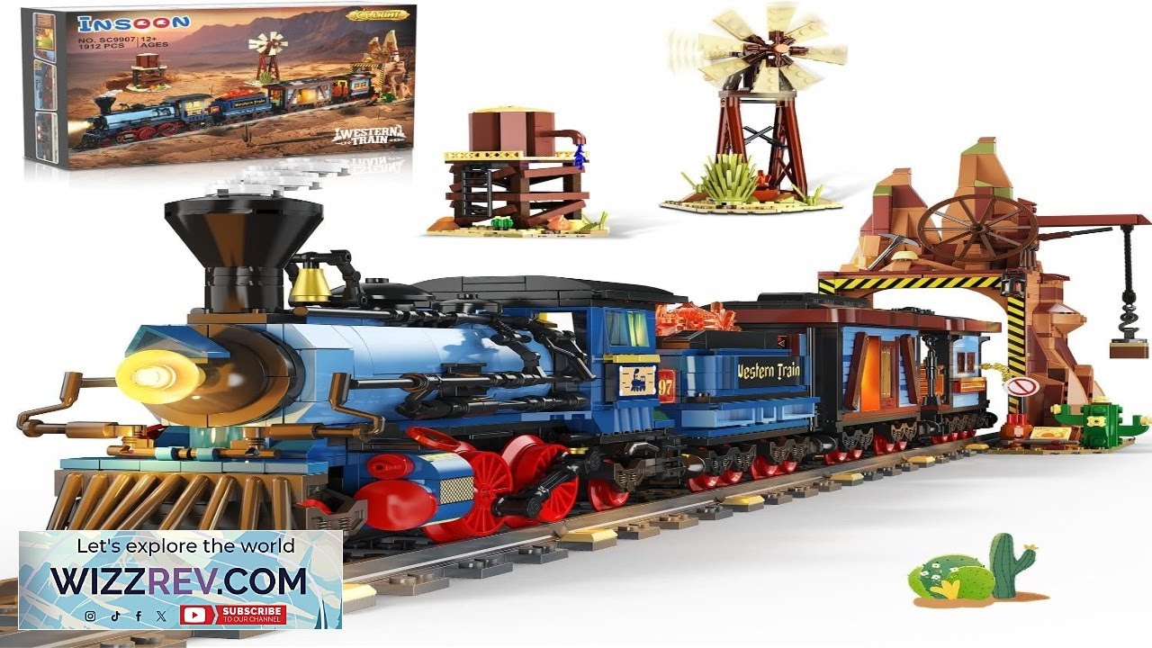 Набор для строительства поезда Western Train с подсветкой, 1912 шт., статическая экспозиция West ...