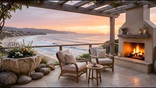 Coastal Dusk Fireplace Ambience 🌅🔥 | Cozy Terrace Overlooking the Ocean