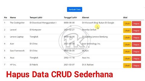CRUD Sederhana PHP - Mysqli - Bootstrap (Part 4 - Hapus Data)