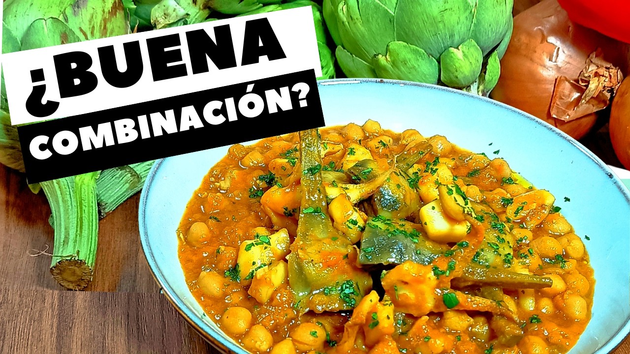 Garbanzos con alcachofa y sepia 🍲 Receta tradicional fácil y casera