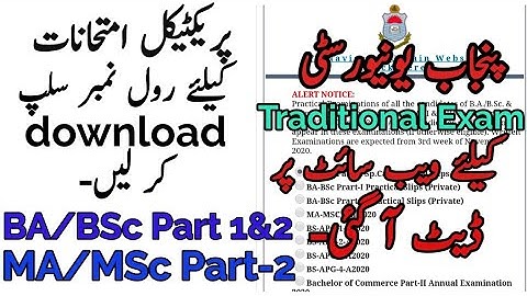 Download Practical Roll Number slips BA/BSc part-1&2, MA/MSc Part-2 | Traditional Exam Date