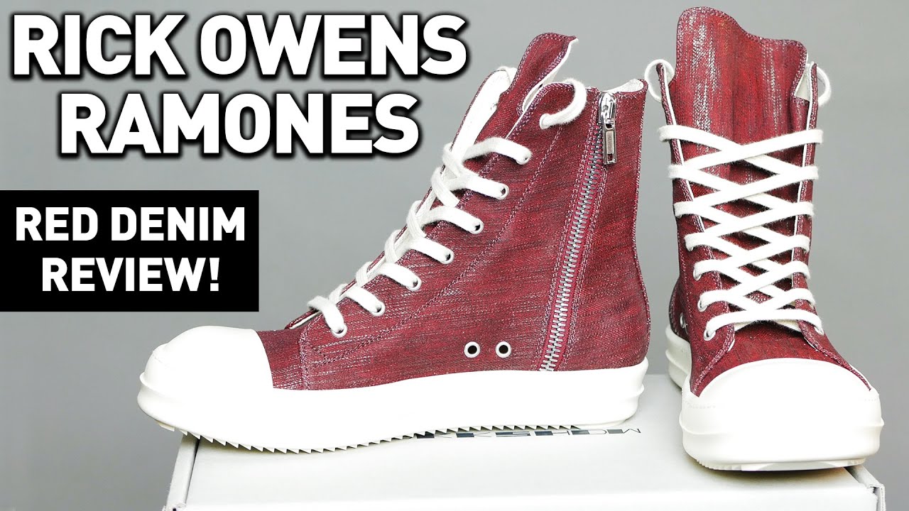 Rick Owens DRKSHDW Ramones Sneakers in Red Denim Review - YouTube