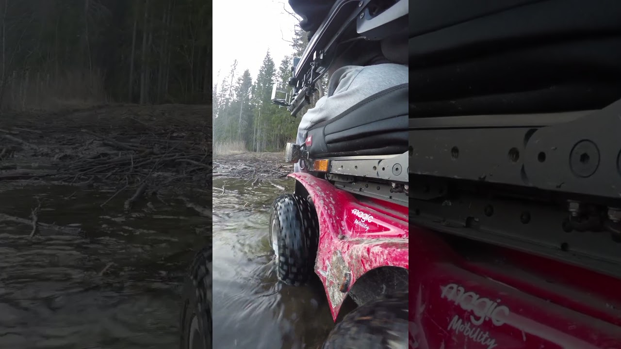 Crossing the twiggy stream with my Extreme X8 wheelchair 👏 