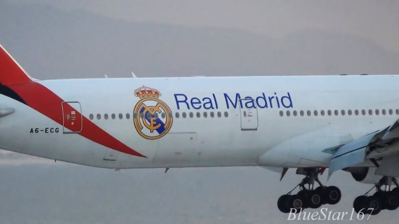 [Real Madrid] Emirates Airlines Boeing 777-300ER (A6-ECG) landing at KIX/RJBB (Osaka Kansai) RWY 24L