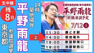 ② #平野雨龍 7月12日 14時 築地場外【東京選挙区 参議院選挙】街頭演説