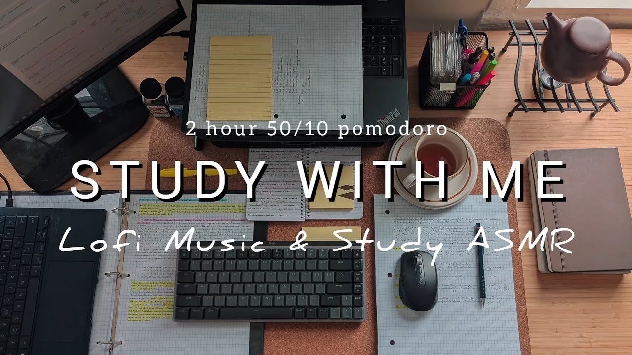 2 HOUR STUDY WITH ME ☕📑 chill lofi music ✍️ study ASMR ambience | background noise | pomodoro 50/10