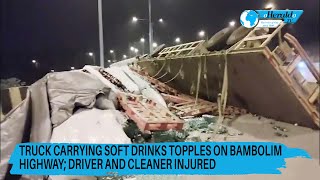 Truck carrying soft drinks topples on Bambolim Highway; driver and cleaner Injured screenshot 2