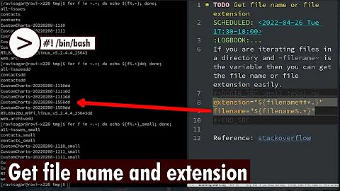 Shell script to get file name and extension