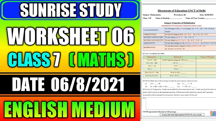 Worksheet no. 6 Date 06-08-2021 Class 7 th Subject - MATHEMATICS (ENGLISH MEDIUM) 