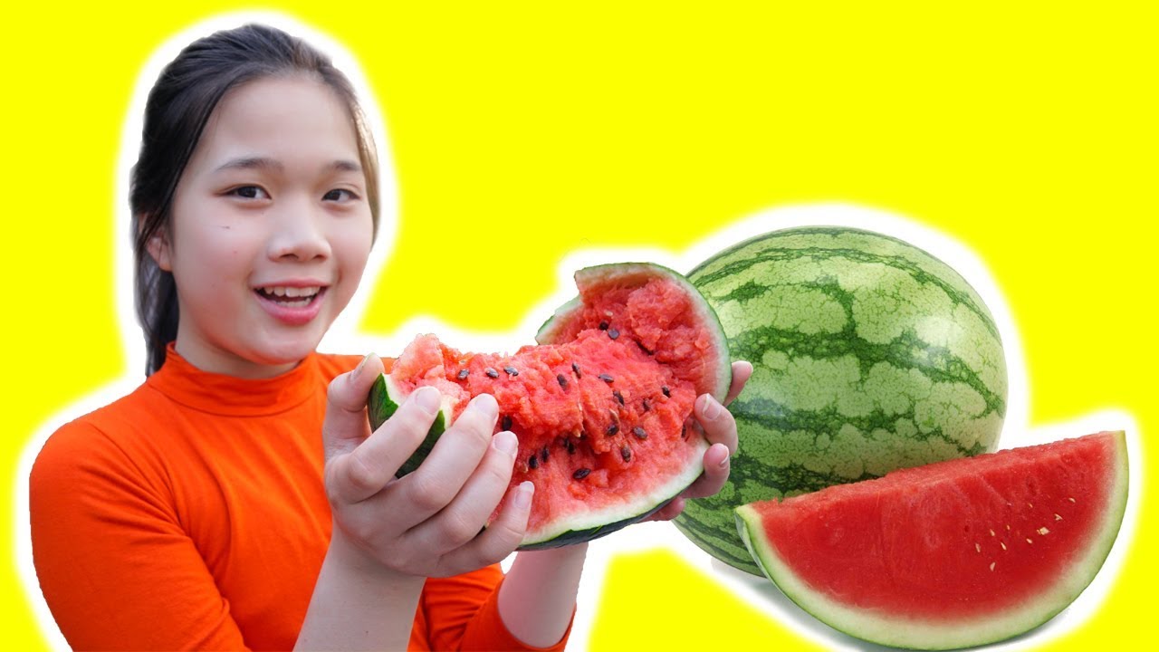 Five Little Babies Learn Colors Giant Melon | Kids Eat Giant Watermelon