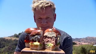 Gordon Ramsay seasons a burger