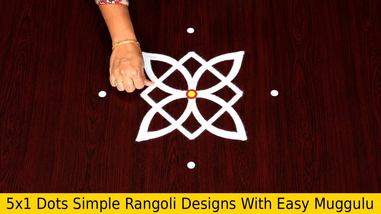 5×1 Dots Simple Rangoli Designs With Easy Muggulu