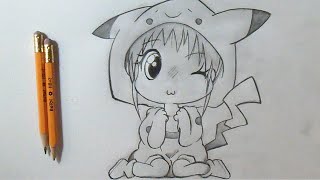 Como desenhar Menina Chibi Anime Pikachu 