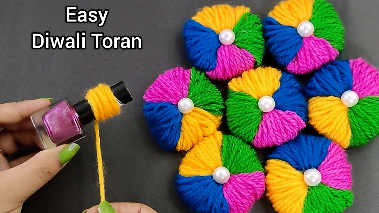 Super Easy Woolen Flower Diwali Toran - Diwali door hanging - Easy ...