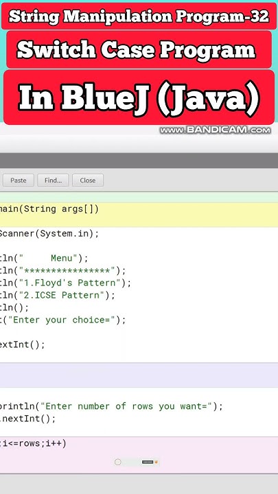 Explain Concept of Switch Case in this Program in BlueJ, String ...