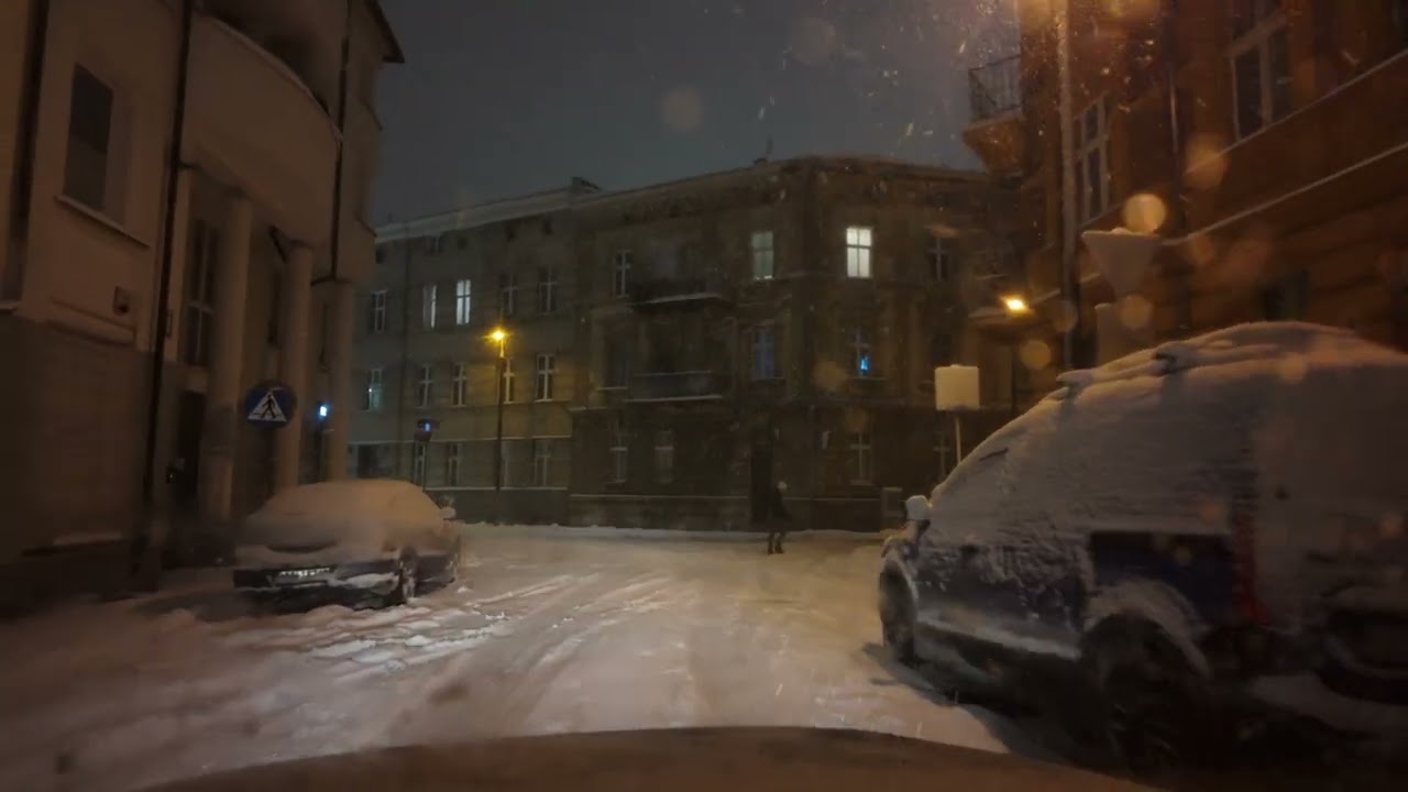 Olsztyn - Nowy rok 2026 1 stycznia śnieg. Przejażdżka po mieście. 4K