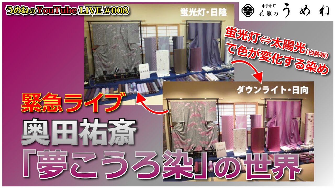 緊急ライブ配信!! 奥田祐斎「夢こうろ染」の世界【うめね呉服店｜活動 