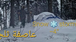 التخييم المنفرد في العاصفة الثلجية | Solo camping in wood with snow storm _Aasmr