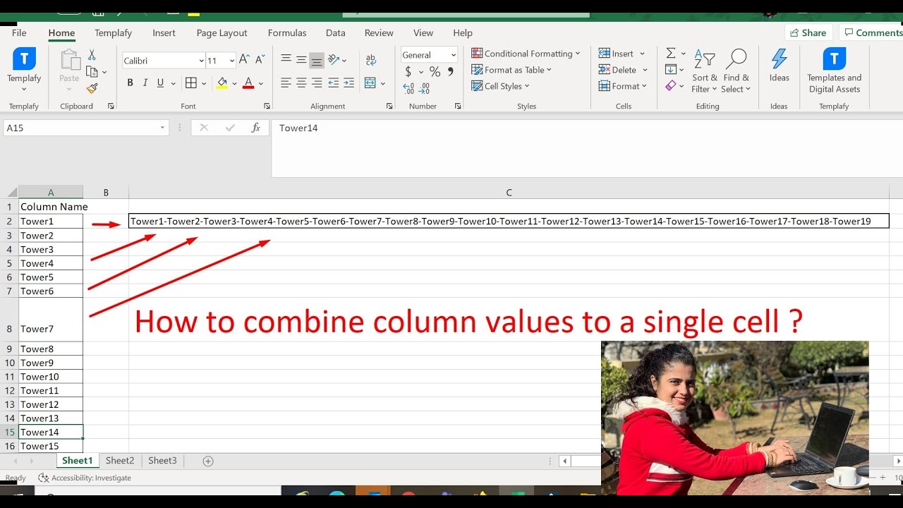 Combine column values to single cell (in Hindi) ||Samriddhi Arora - YouTube