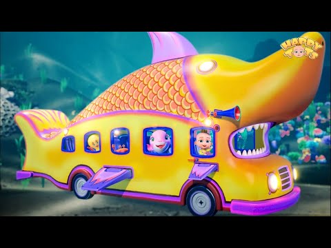 Wheels On The Bus | Shark Bus Version x Many More Nursery Rhymes For Kids - Happy Tots