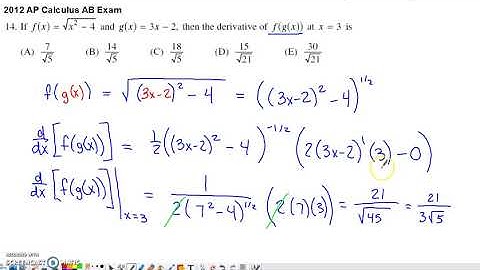 2012 AP Calculus AB Multiple Choice #14 - Chain Rule