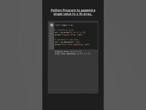 Python program to APPEND a single value to 1D array 😁😁😎😎 - YouTube