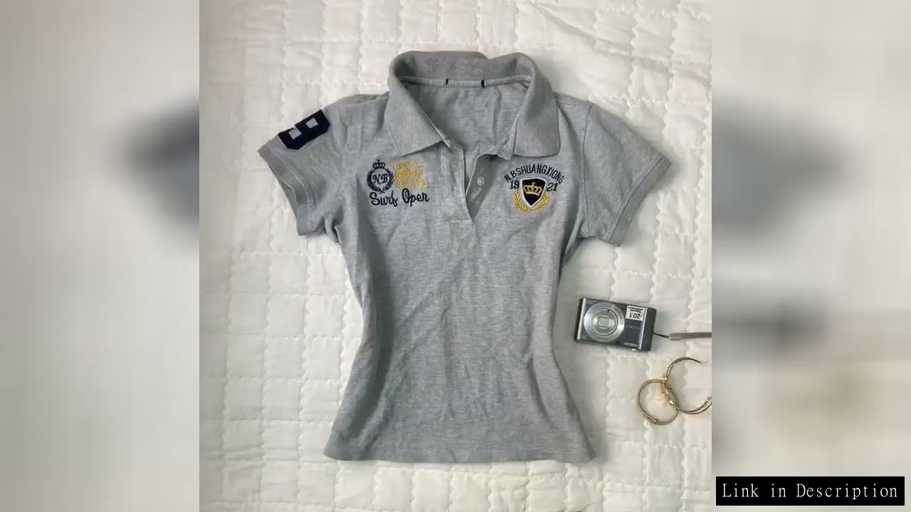 American vintage gray POLO shirt collar embroidery graphic t shirts for womens summer new slim fit w