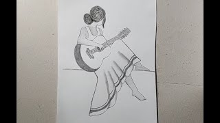 كيفية رسم فتاة مع الغيتار للمبتدئين خطوة بخطوة // How to draw a girl with guitar for beginners