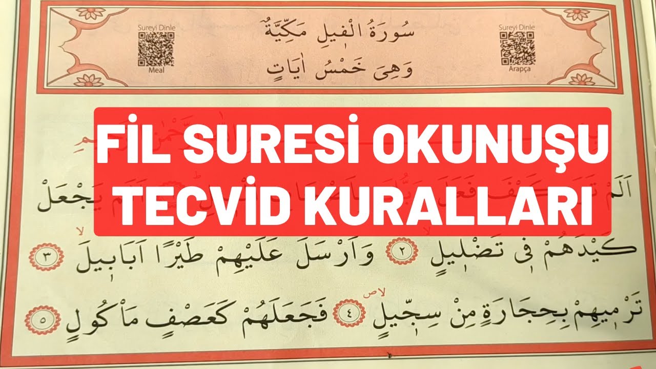 Fil suresi okunuşu, tecvid kuralları | Kur’an-ı yeni öğrenmeye başlayanlar için