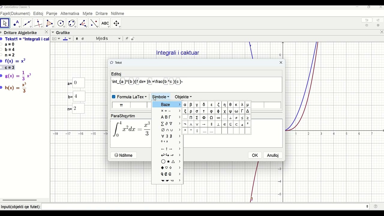 GeoGebra   Integrali i caktuar