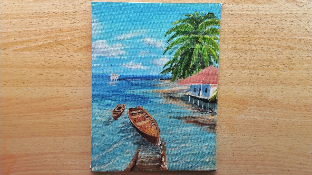 Tropical Beach Painting | Acrylic Painting | Step by Step| Tutorial for Beginners #3